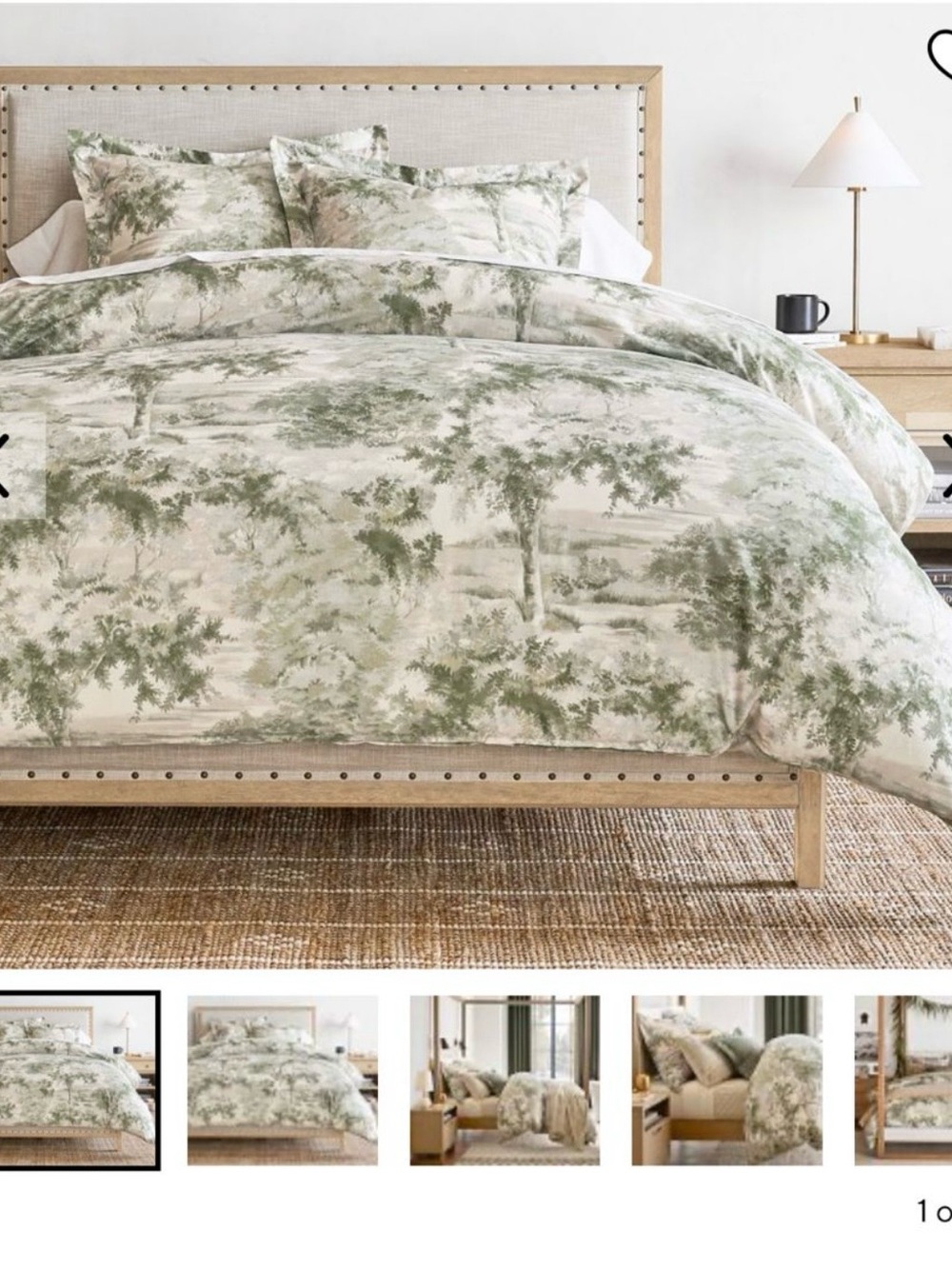 Pottery Barn Green and Cream Toile Duvet Cover